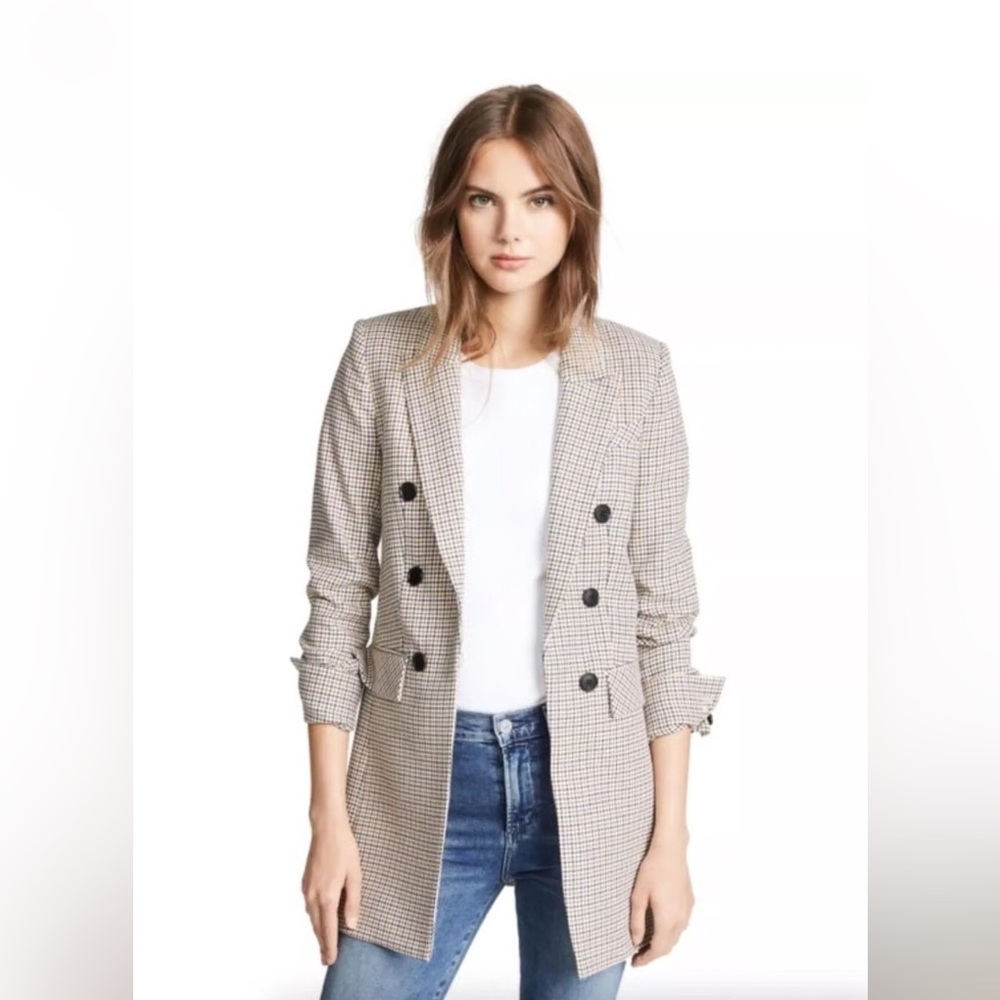 $795 Veronica Beard Liss Hook Front Plaid Double Breasted Long Blazer Jacket 2